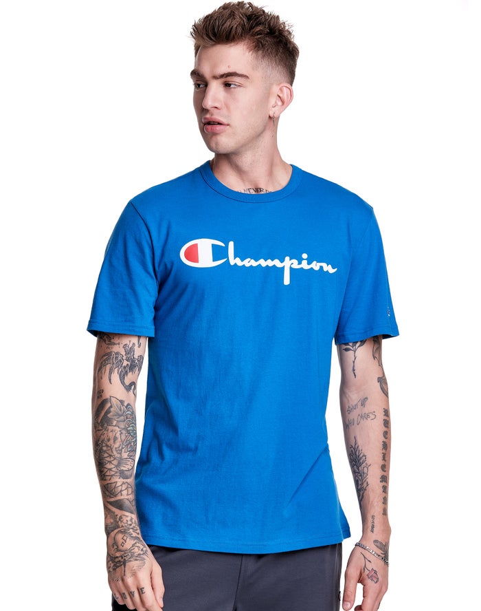 Champion Lightweight Script Logo Erkek Tişört Mavi ( KSUFED850 )